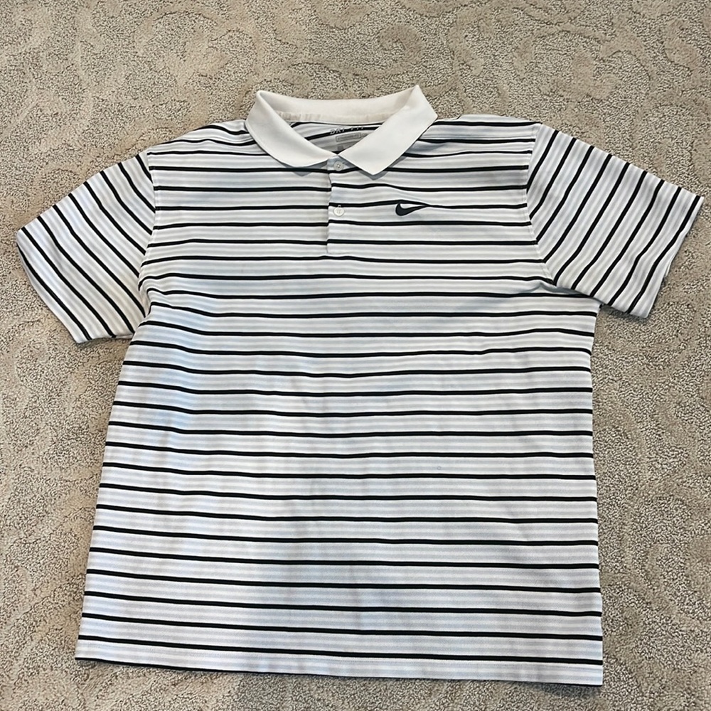 Collared Nike dry fit black and gray stripes